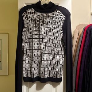 Tory Burch Midnight Blue and White Mockneck Sweater